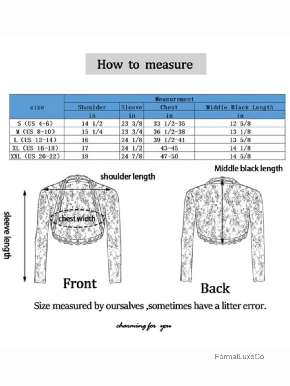 Lace Bolero Shrug Long Sleeve Formal Bridal Women's Topper
